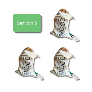 Bag-again katoenen broodzakken met bedrukking BROOD maat L set van 3