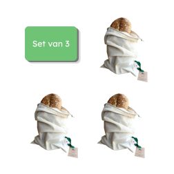 Bag-again katoenen broodzakken zonder bedrukking maat L set van 3