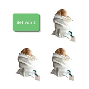 Bag-again katoenen broodzakken zonder bedrukking maat L set van 3