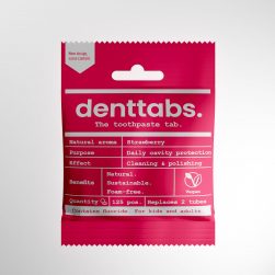 denttabs tandenpoetstabletjes 125 stuks kids strawberry met fluoride Bag-again zero waste webshop