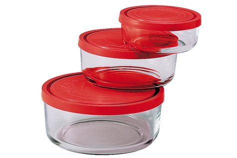 Bormioli 3 delige set glazen bakjes rond bij Bag-again zero waste webshop