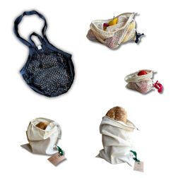 Bag-again zero waste startset katoenen zakjes en boodschappennetje black